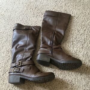 Tall brown riding boots